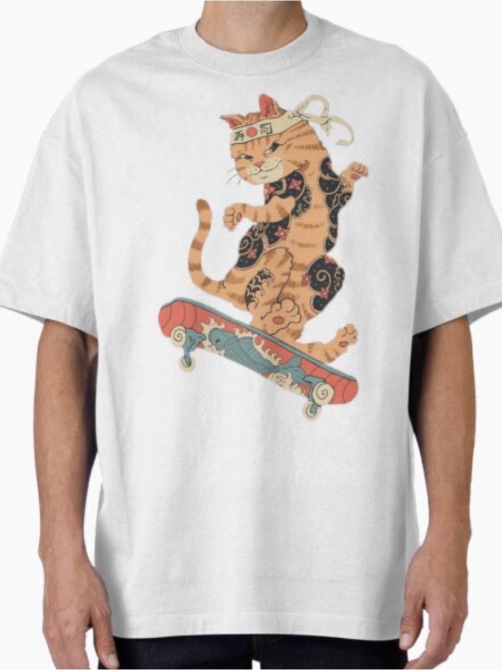 Niepce White Short-Sleeve Tee with Skateboarding Tiger Graphic (YET019)